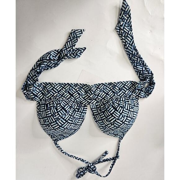 Aerie Women’s Blue Monogram Perky Triangle Tie Back Bikini Top Size L - Picture 1 of 4